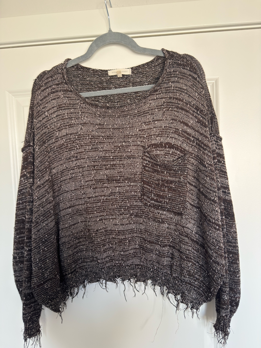 Gilded Intent Marled Black and Cream Scoop Neck Pocket Sweater